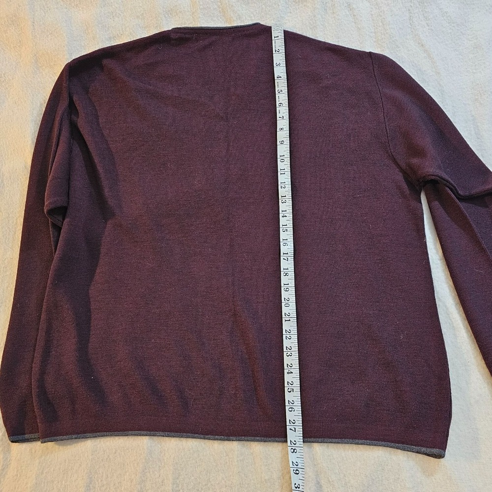 Bachrach Italy‎ Men's Burgundy V Neck Sweater Gray trim L - Picture 5 of 5